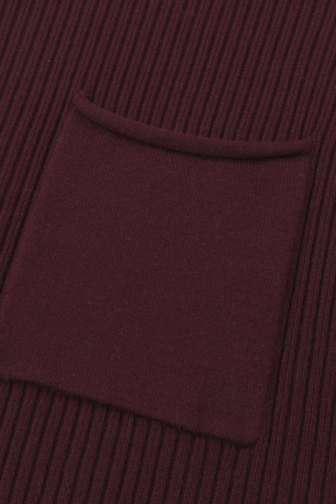 Ribbed Mock Neck Patch Pocket Drop Shoulder Short Sleeve Sweater